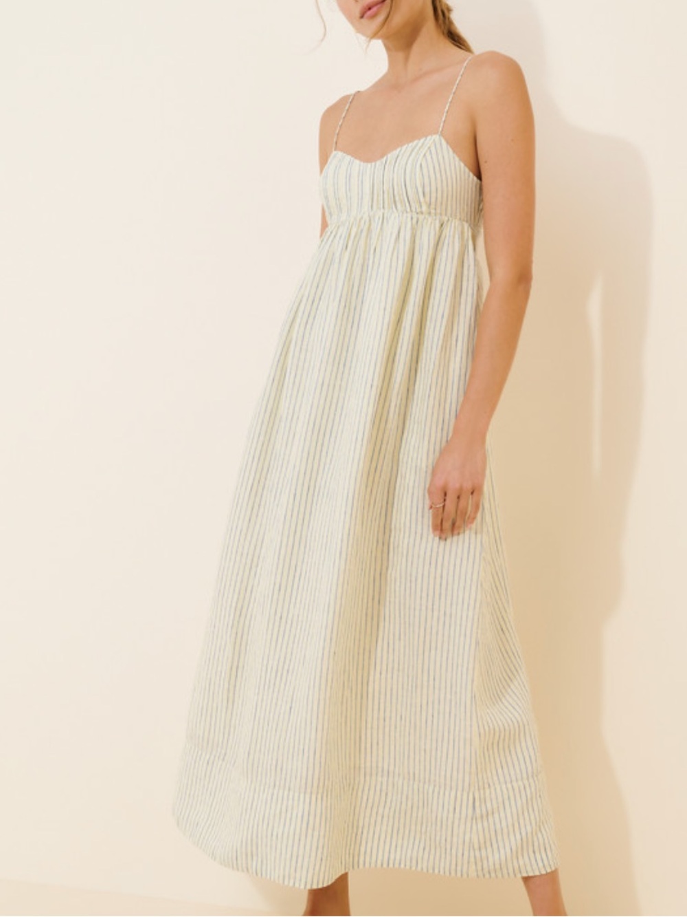 Maeve Pin-Tuck Linen Tie-Back Maxi Dress